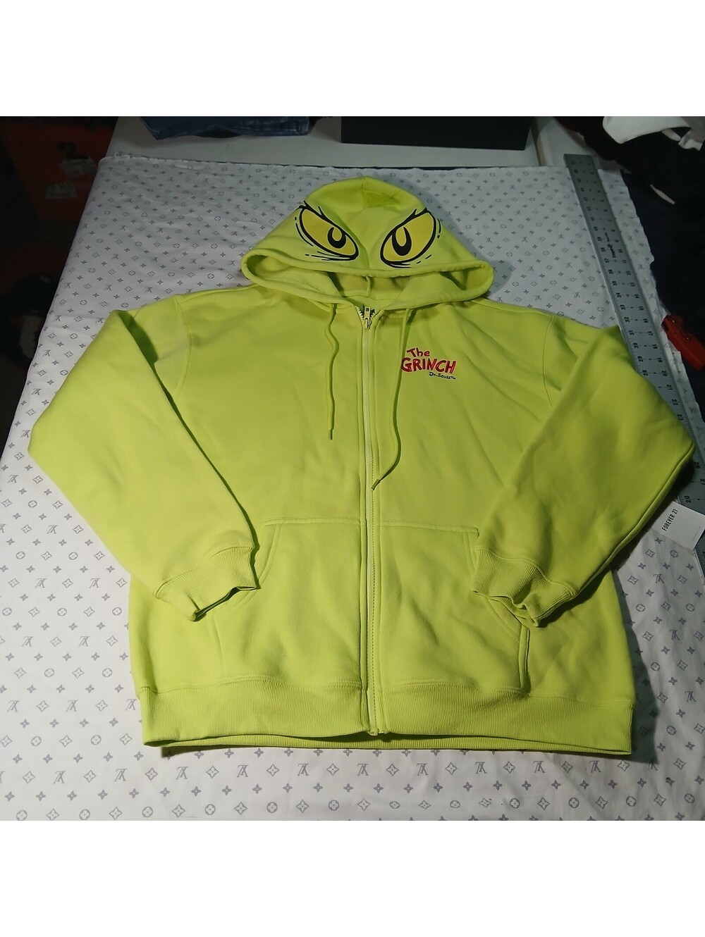 The Grinch Forever 21 Neon Yellow Zip Hoodie Size M